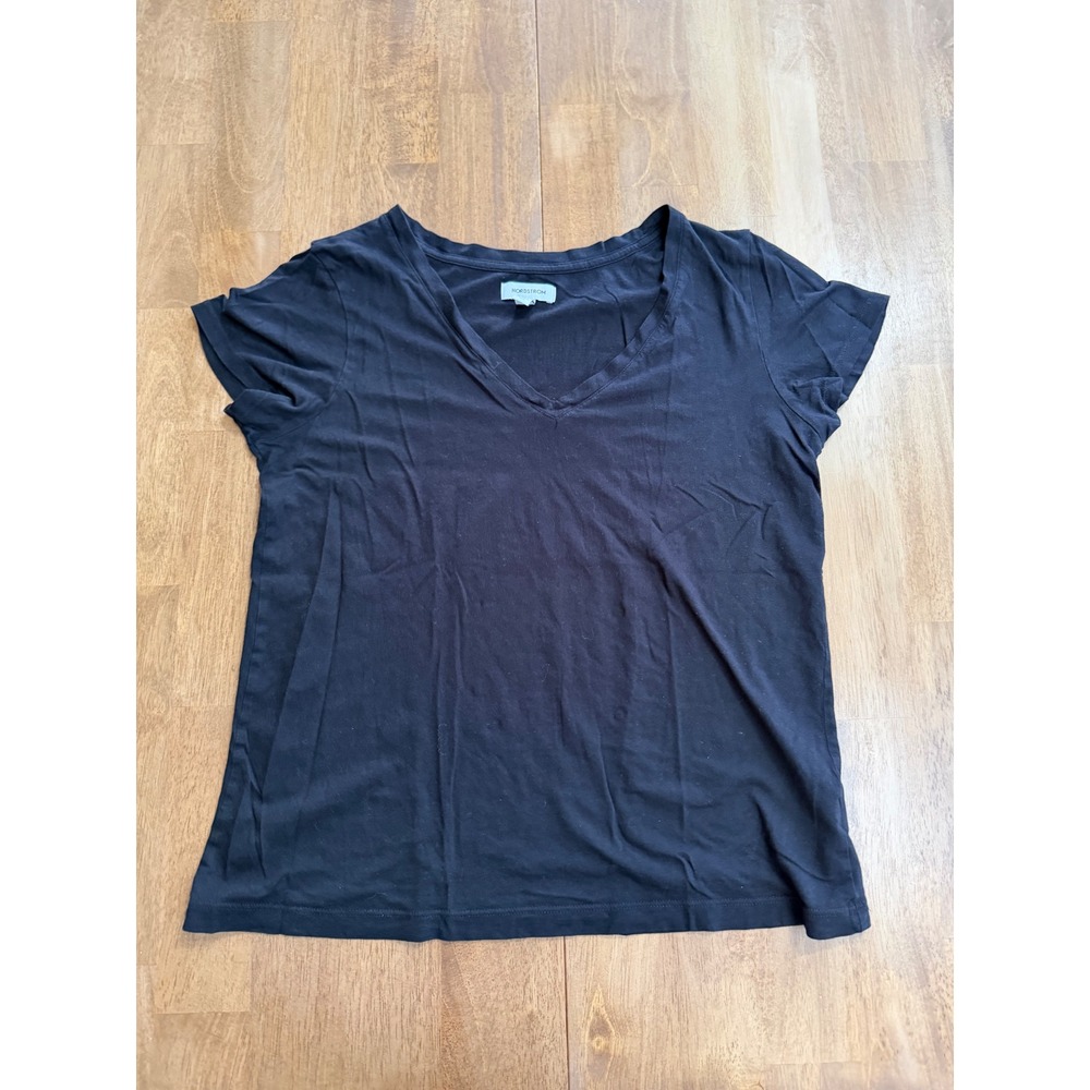 Nordstrom Womens V-Neck Short Sleeve Tee Shirt Black Size Large